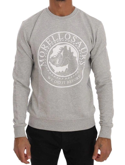 Shop Frankie Morello Cotton Crewneck Pullover Sweater In Gray