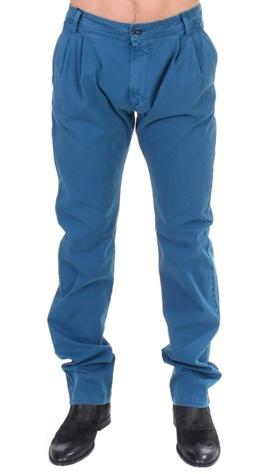 Shop Gf Ferre' Cotton Straight Fit Chinos In Blue