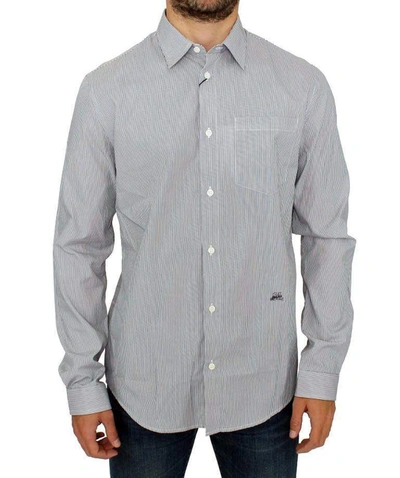 Shop Gf Ferre' Striped Cotton Casual Shirt In Gray