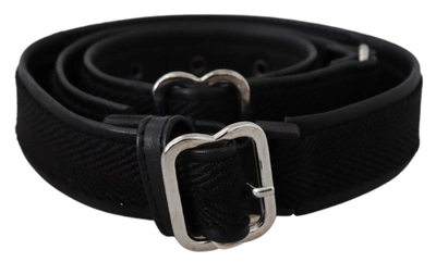 Gf Ferre' Black Leather Silver Chrome Metal Buckle Belt In Black