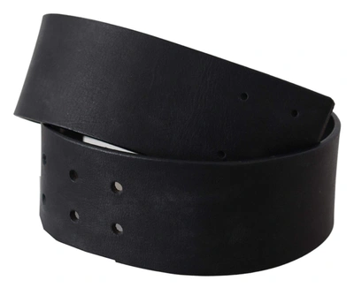 Shop Gf Ferre' Black Genuine Leather Wide Logo Waist Belt