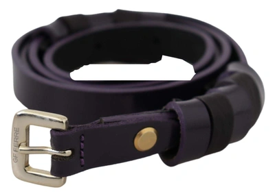 Gf Ferre' Black Leather Thin Gold Metal Chrome Buckle Belt In Black