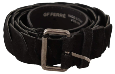 Gf Ferre' Black Wx Silver Tone Buckle Waist Belt In Black