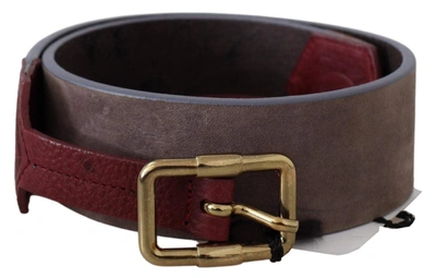 Shop Gf Ferre' Brown Leather Wide Gold Chrome Logo Buckle Belt