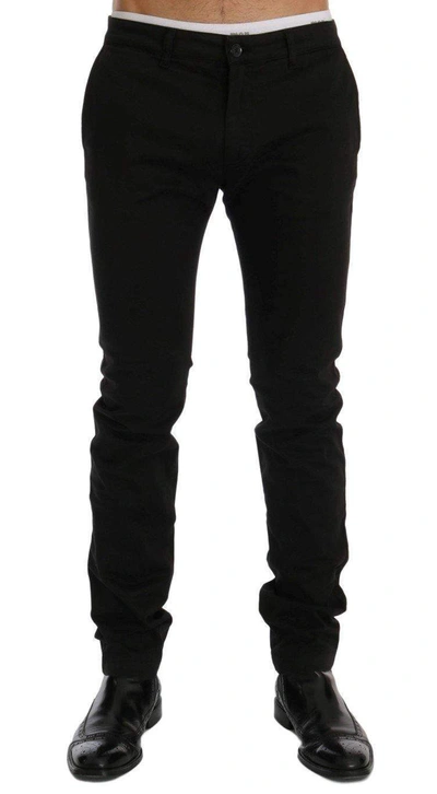Shop Gf Ferre' Cotton Stretch Chinos Pants In Black