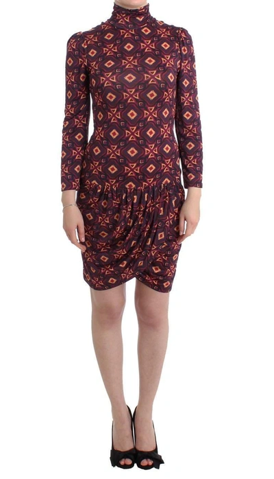 Shop Gf Ferre' Multicolor Longsleeved Turtleneck Viscose Dress