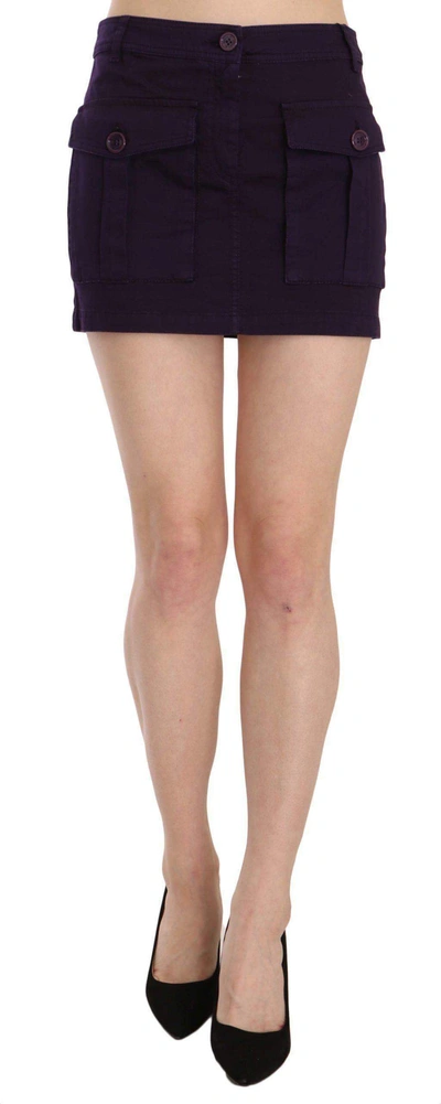 Gf Ferre' Purple High Waist Button Pocket A-line Mini Skirt In Purple