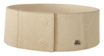 Gf Ferre' White Waxed Cotton Wide Fashion Belt In White