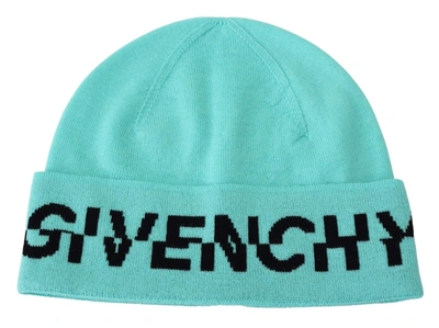 Shop Givenchy Green Wool Beanie Unisex Logo Hat