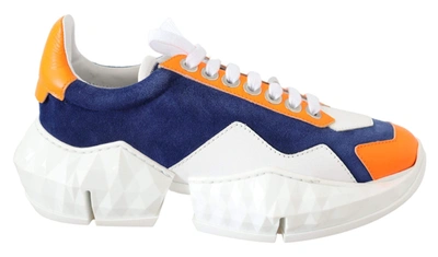 Shop Jimmy Choo Diamond Blue Orange Leather Sneaker