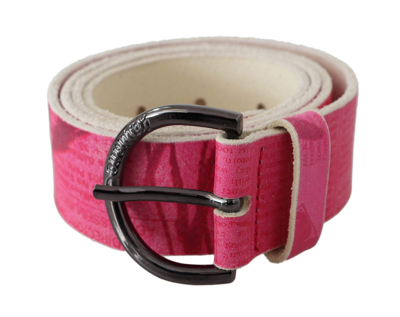 Shop John Galliano Pink Leather Letter Logo Design Round Buckle Belt