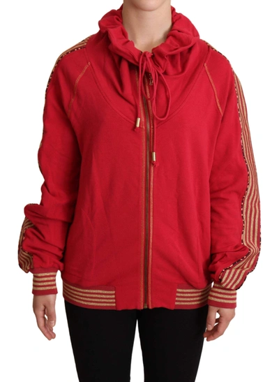 Shop John Galliano Red Full Zip Jacket Sweatshirt Hooded Sweater