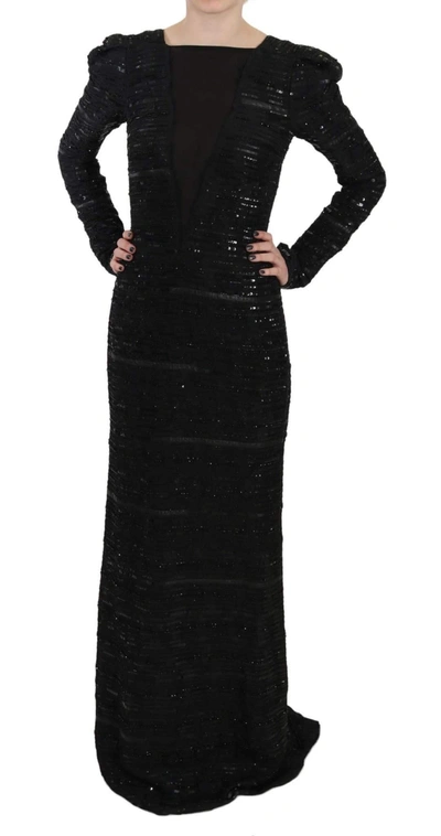 Shop John Richmond Silk Full Length Sequined Gown Dress In Black