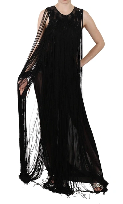 Shop John Richmond Silk Beaded Sequined Sheer Dress In Black