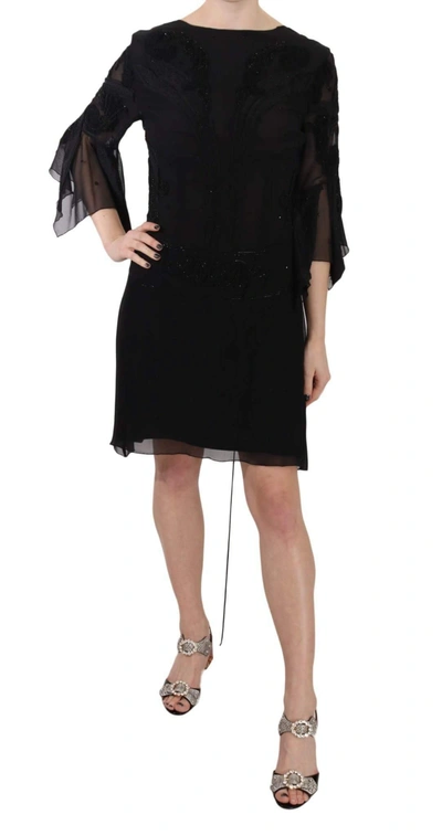 Shop John Richmond Sequined Silk Mini Shift Gown In Black