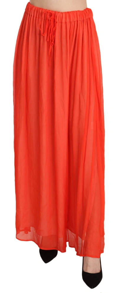 Shop Jucca Crepe Pleated Trapeze Viscose Maxi Skirt In Orange
