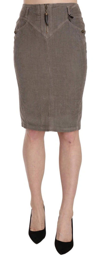Shop Just Cavalli Corduroy Pencil Straight A-line Skirt In Gray