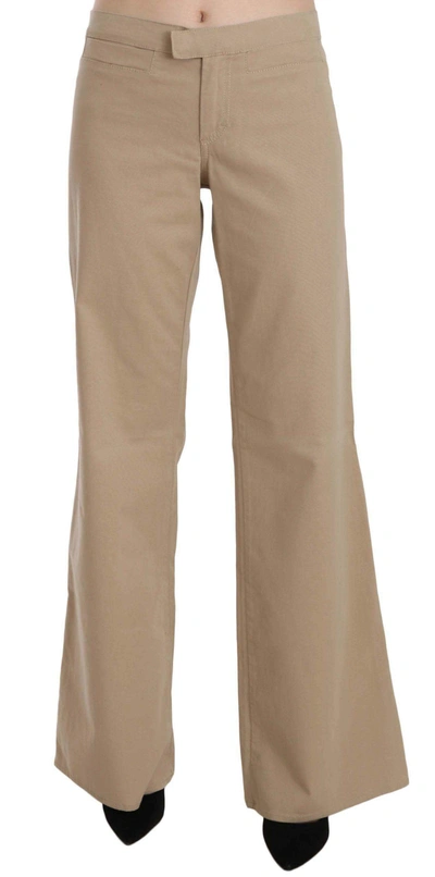 Shop Just Cavalli Cotton Mid Waist Flared Trousers Pants In Beige
