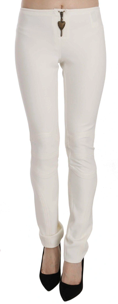 Shop Just Cavalli Mid Waist Skinny Dress Trousers Pants In White