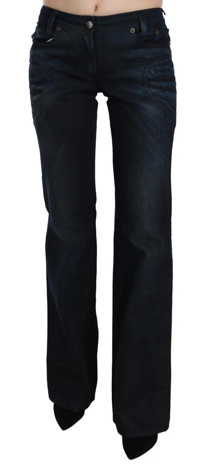 Shop Just Cavalli Washed Mid Waist Straight Denim Pants In Blue