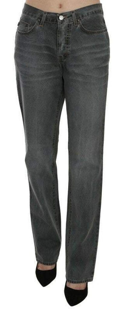 Shop Just Cavalli Gray Washed Mid Waist Straight Denim Pants Jeans