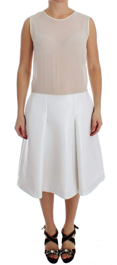 Koonhor White Pleated Bottom Tank Sheath Transparent Dress In White