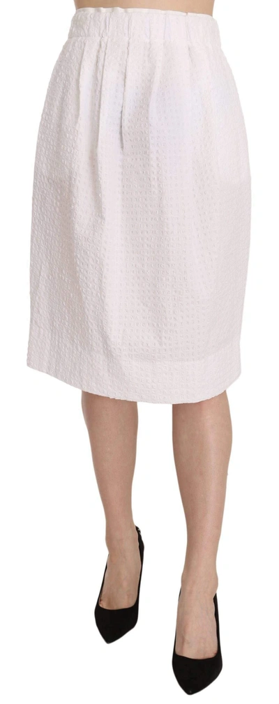 Shop L'autre Chose Jacquard Plain Weave Stretch Midi Skirt In White