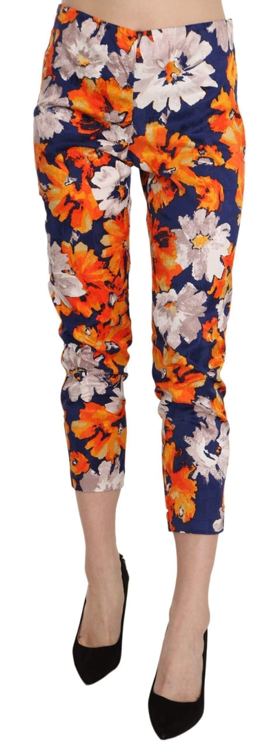 Shop Lanacaprina Floral Print Skinny Slim Fit Trousers Pants In Blue