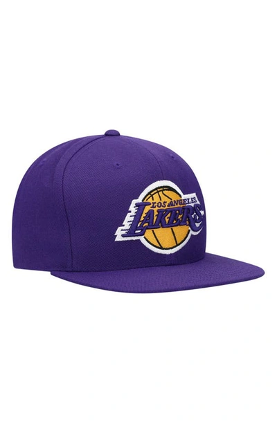 Shop Mitchell & Ness Purple Los Angeles Lakers Team Ground Snapback Hat
