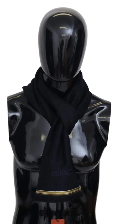 Missoni Elegant Unisex Wool Scarf With Embroidered Logo In Black