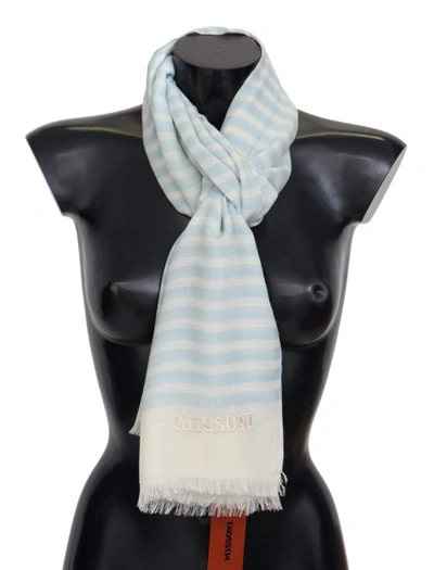 Shop Missoni Blue White Lined Cashmere Unisex Wrap Scarf