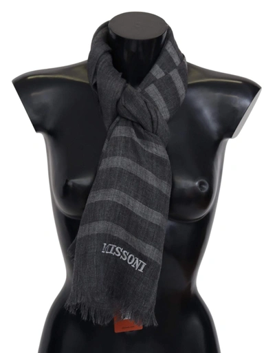 Shop Missoni Gray Striped Wool Unisex Neck Wrap Fringes Scarf