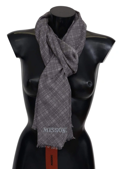 Missoni Elegant Wool Silk Blend Plaid Scarf In Gray
