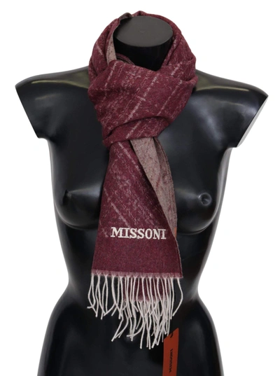 Shop Missoni Maroon 100% Cashmere Unisex Neck Wrap Fringes Scarf In Marrone