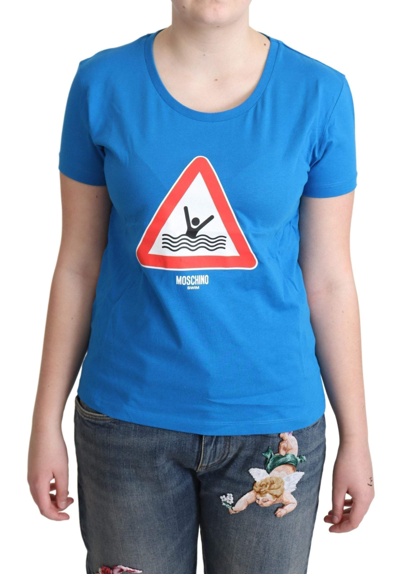 Shop Moschino Blue Cotton Swim Graphic Triangle T-shirt