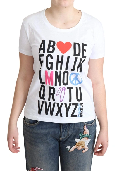 Shop Moschino White Cotton Alphabet Letter Print Tops T-shirt