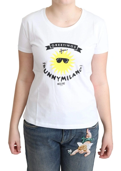Shop Moschino White Cotton Sunny Milano Print T-shirt