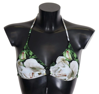 Shop Dolce & Gabbana Multicolor Floral Print Halter Swimwear Bikini Top
