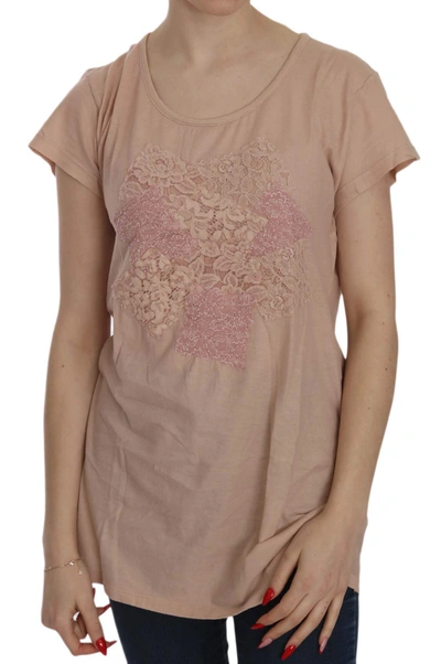Shop Pink Memories Cream Lace Short Sleeve Shirt Top Cotton Blouse In Pink