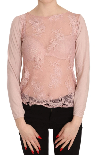 Shop Pink Memories Lace See Through Long Sleeve Top Blouse In Pink