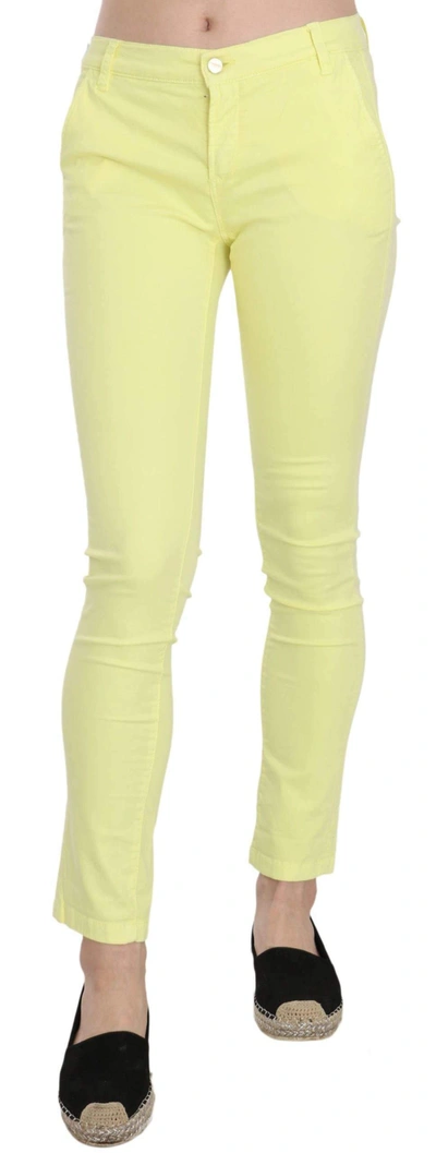 Shop Pinko Cotton Stretch Low Waist Skinny Casual Trouser Pants In Yellow