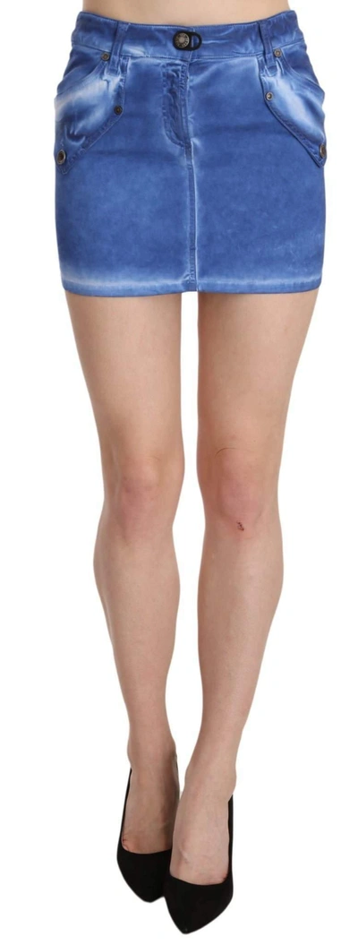 Shop Plein Sud Cotton Stretch Casual Mini Skirt In Blue