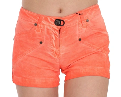 Shop Plein Sud Mid Waist Cotton Denim Mini Shorts In Orange