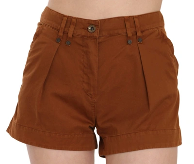 Shop Plein Sud Mid Waist Cotton Denim Mini Shorts In Brown