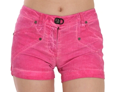 Shop Plein Sud Mid Waist Cotton Denim Mini Shorts In Pink