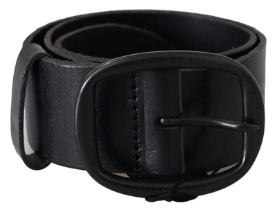 Shop Plein Sud Black Genuine Leather Oval Metal Buckle Belt