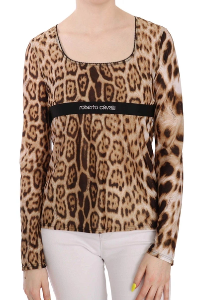 Shop Roberto Cavalli Round Neck Leopard Women Top Blouse In Brown