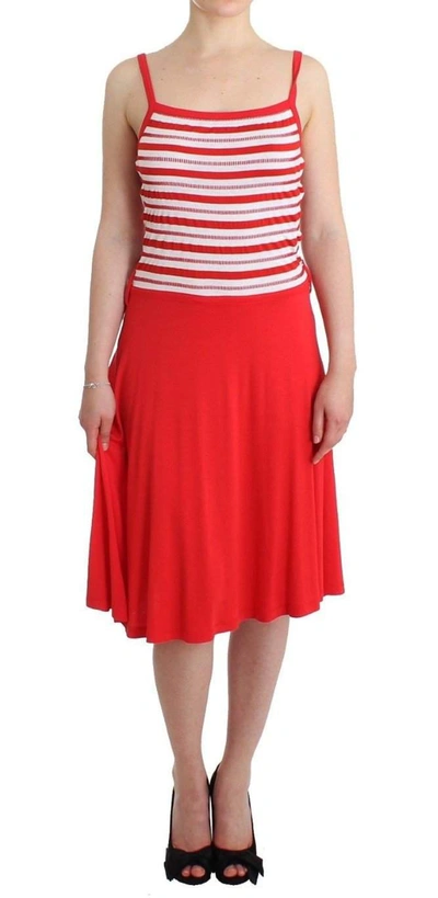 Shop Roccobarocco Women  Striped Jersey A-line Dress In Red