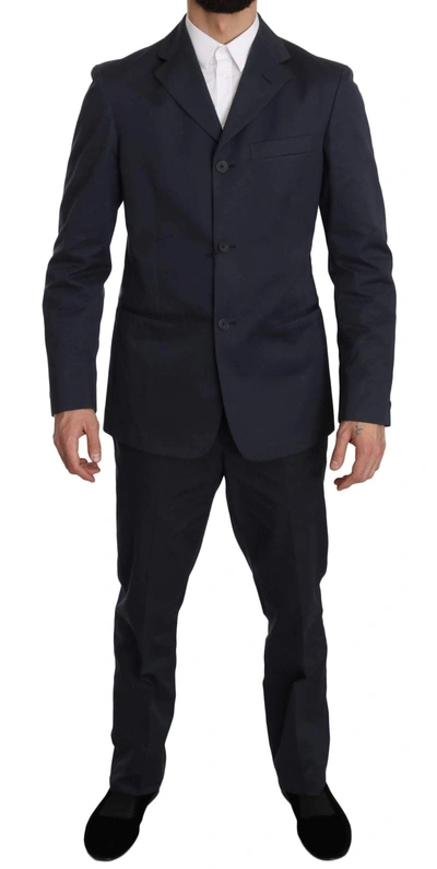 Shop Romeo Gigli Two Piece 3 Button Cotton  Solid Suit In Blue