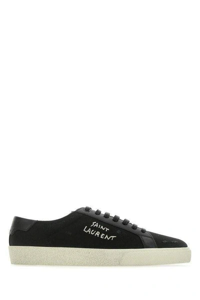 Shop Saint Laurent Black Canvas & Leather Low Top Sneakers